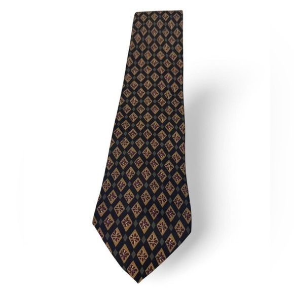 Vintage Christian Dior Black and Gold Patterned Men's Tie - Picture 1 of 3